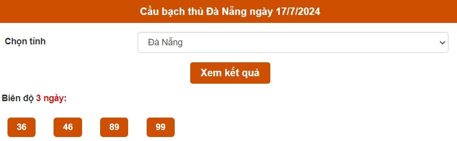 Thống kê cầu Bạch thủ Đà Nẵng ngày 17/7/2024