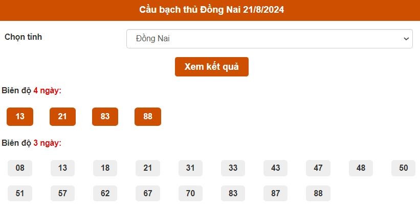 Thống kê cầu bạch thủ Đồng Nai ngày 21/8/2024