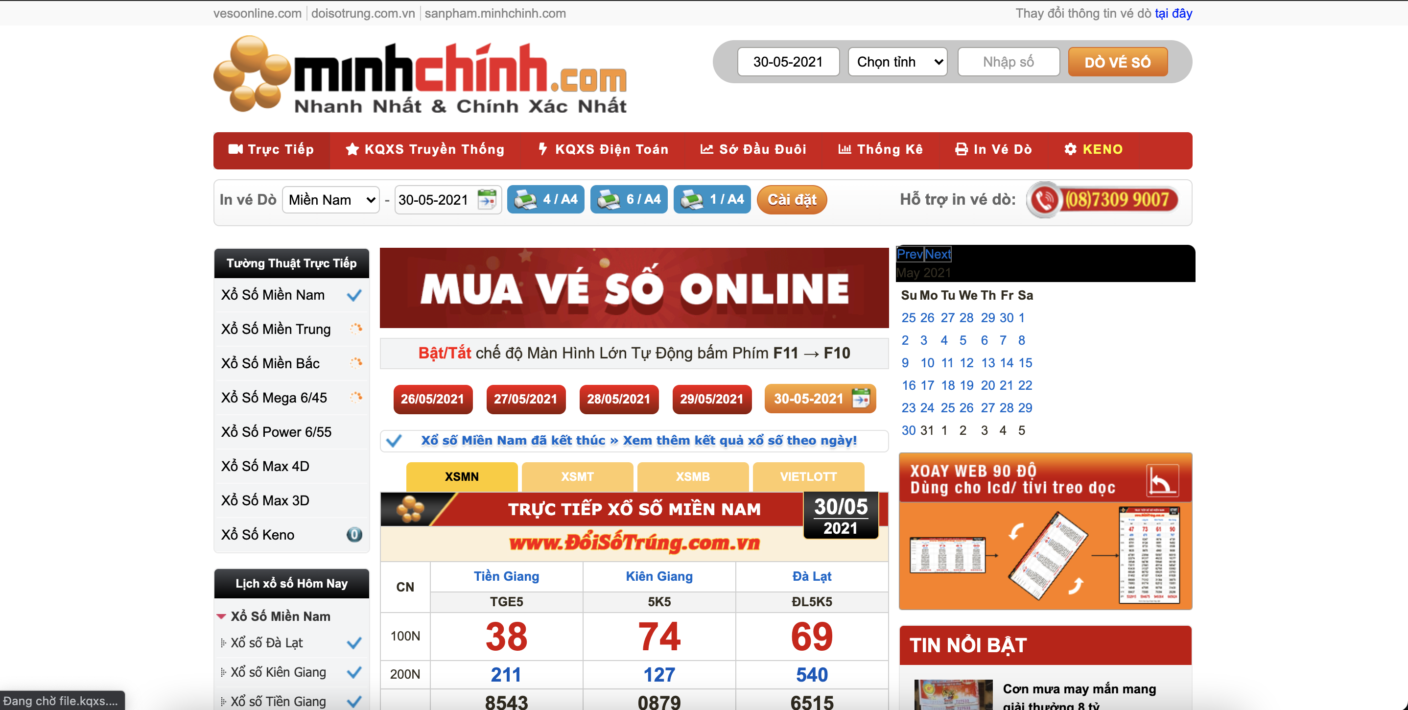 Dò kết quả xổ số Miền Nam tại Minhchinh.com