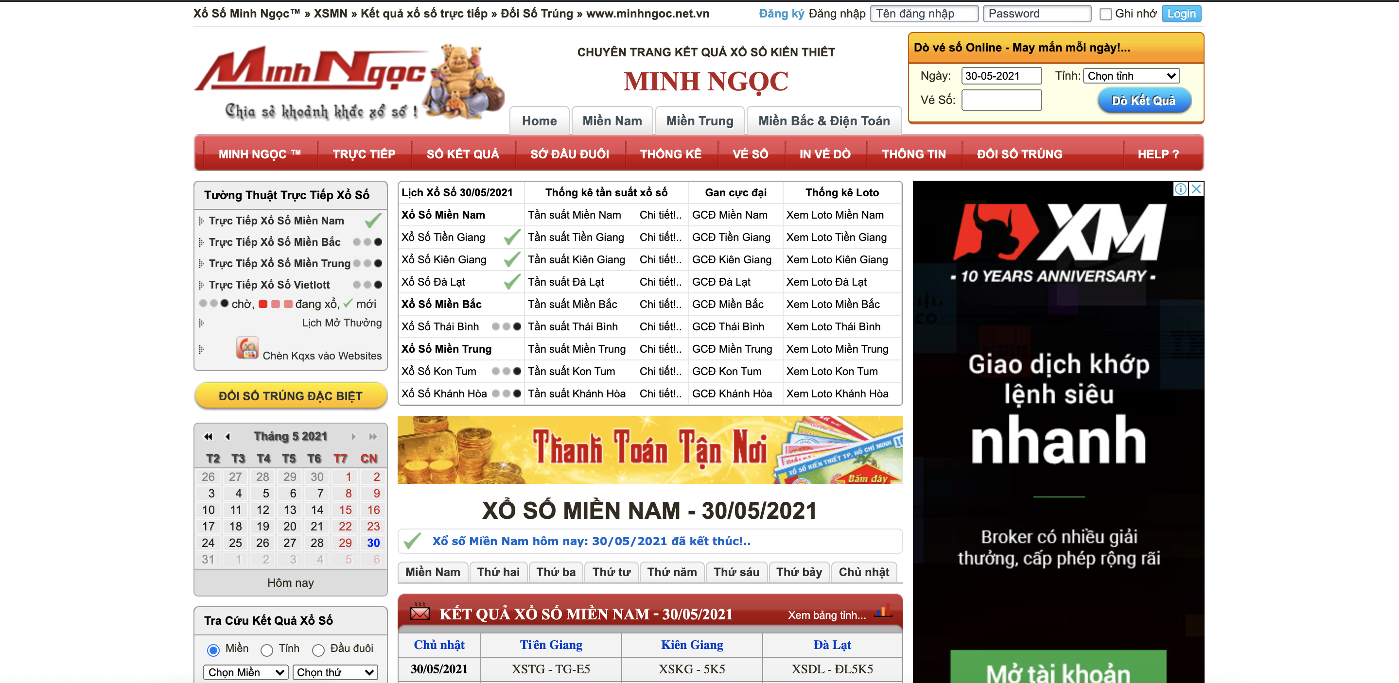 Dò kết quả xổ số Miền Nam tại Minhngoc.net.vn